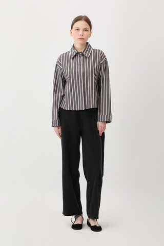 Çizgili Kısa Gömlek Siyah - 7