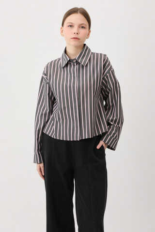 Çizgili Kısa Gömlek Siyah - 3