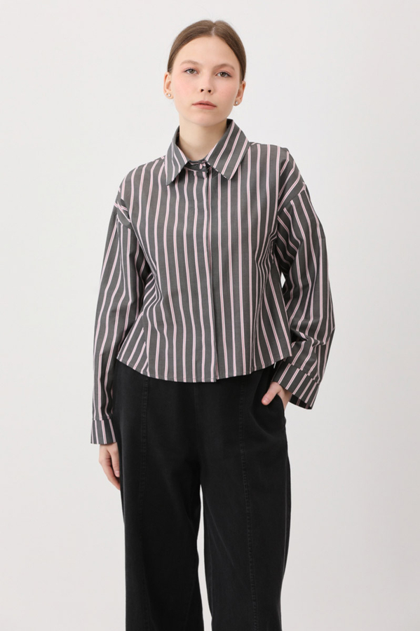 Çizgili Kısa Gömlek Siyah - 3