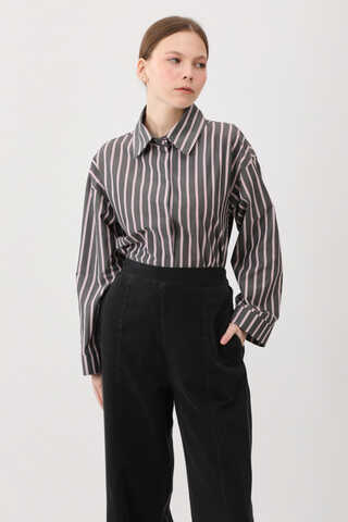 Çizgili Kısa Gömlek Siyah - 8