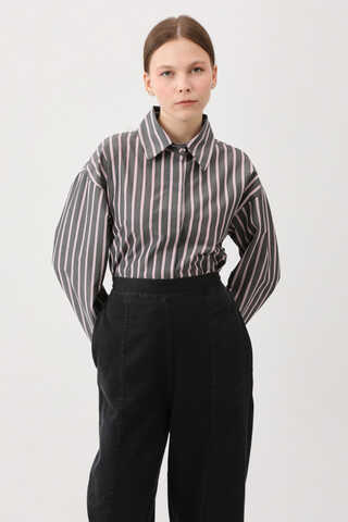 Çizgili Kısa Gömlek Siyah - 9