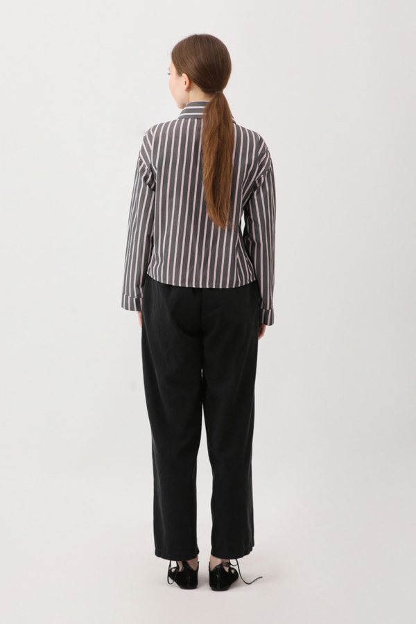Çizgili Kısa Gömlek Siyah - 13