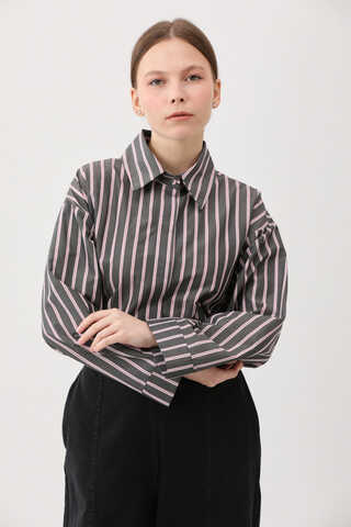 Çizgili Kısa Gömlek Siyah - 11