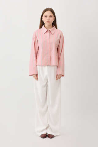 Çizgili Kısa Gömlek Toz Pembe - 6