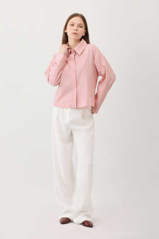 Çizgili Kısa Gömlek Toz Pembe - 1