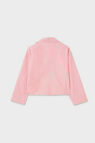 Çizgili Kısa Gömlek Toz Pembe - 4
