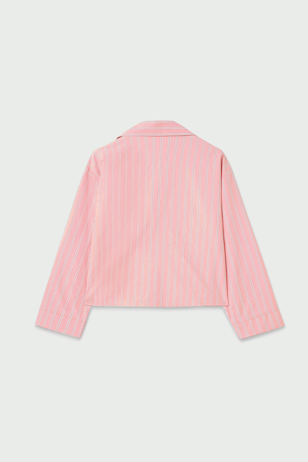Çizgili Kısa Gömlek Toz Pembe - 4