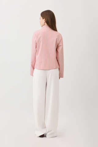 Çizgili Kısa Gömlek Toz Pembe - 12