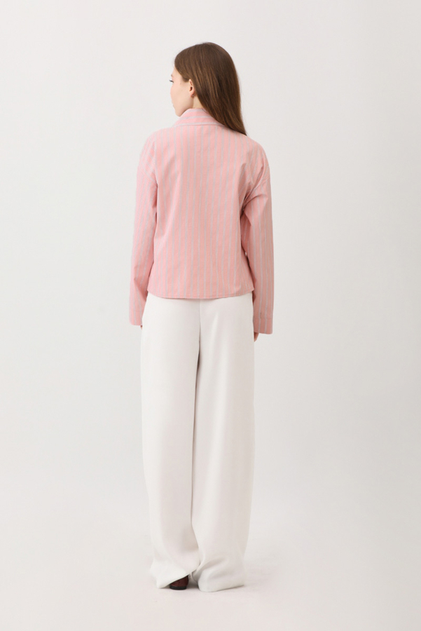 Çizgili Kısa Gömlek Toz Pembe - 12