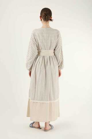 Çizgili Pileli Elbise Mavi - 5