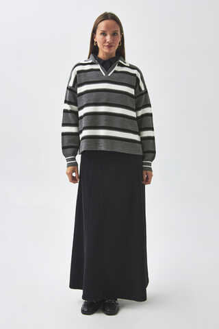 Striped Polo Sweater Grey (1)