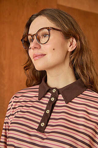 Çizgili Polo Yaka Düğmeli  Sweatshirt Yavruağzı - 3