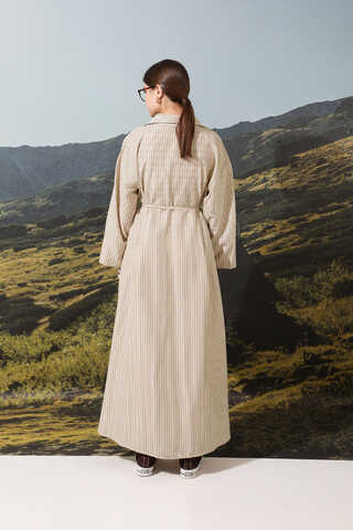 Çizgili Poplin Gömlek Elbise Kahverengi - 7