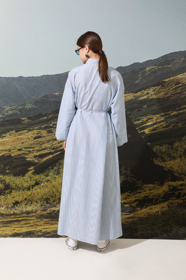 Çizgili Poplin Gömlek Elbise Mavi - 11