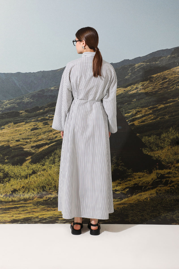 Çizgili Poplin Gömlek Elbise Siyah - 6