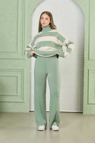 Çizgili Triko Takım Mint - 5