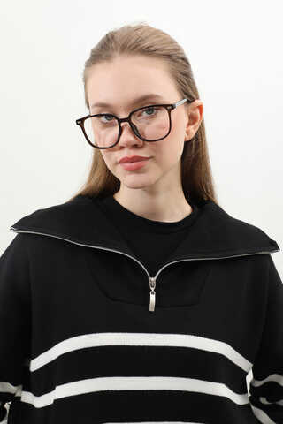 Çizgili Uzun Elbise Siyah - 5