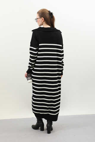 Çizgili Uzun Elbise Siyah - 6