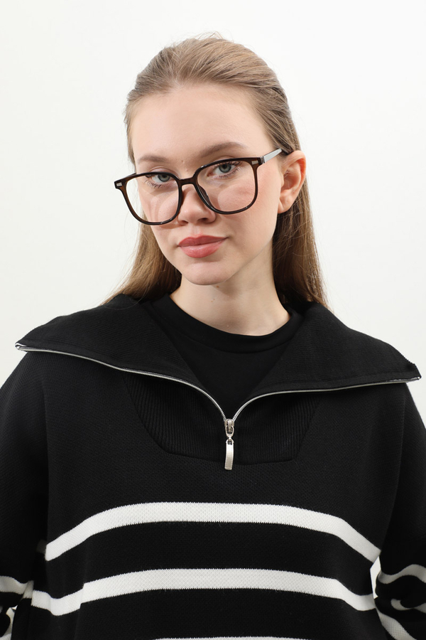 Çizgili Uzun Elbise Siyah - 5