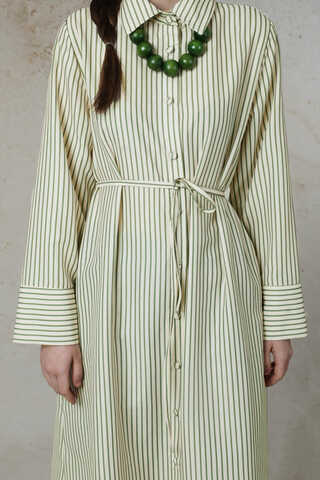 Çizgili Uzun Gömlek Tunik Haki - 4