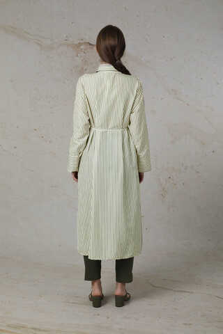 Çizgili Uzun Gömlek Tunik Haki - 6