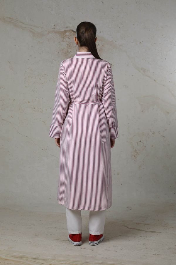 Çizgili Uzun Gömlek Tunik Nar Çiçeği - 6