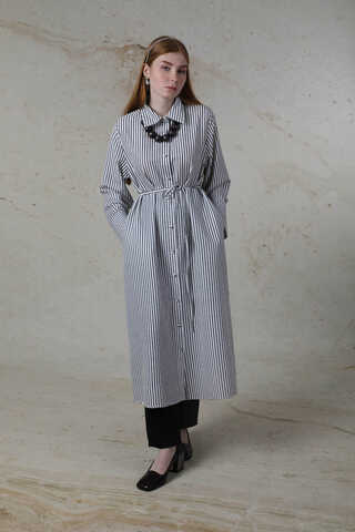 Çizgili Uzun Gömlek Tunik Siyah - 3