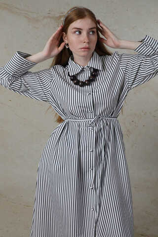 Çizgili Uzun Gömlek Tunik Siyah - 4