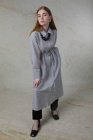 Çizgili Uzun Gömlek Tunik Siyah - 5