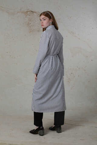 Çizgili Uzun Gömlek Tunik Siyah - 6