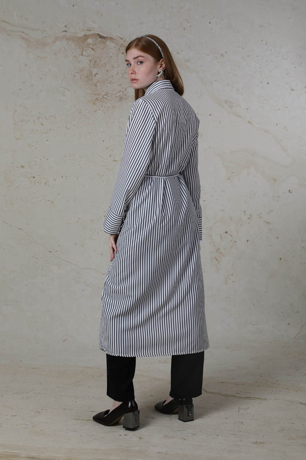 Çizgili Uzun Gömlek Tunik Siyah - 6