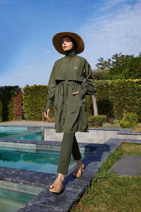 Classic Modest Swimsuit Set Khaki - 13