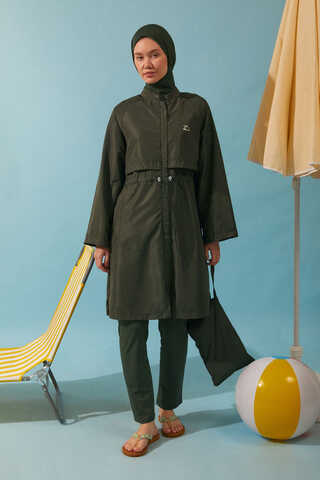 Classic Modest Swimsuit Set Khaki - 9