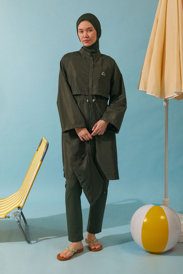 Classic Modest Swimsuit Set Khaki 