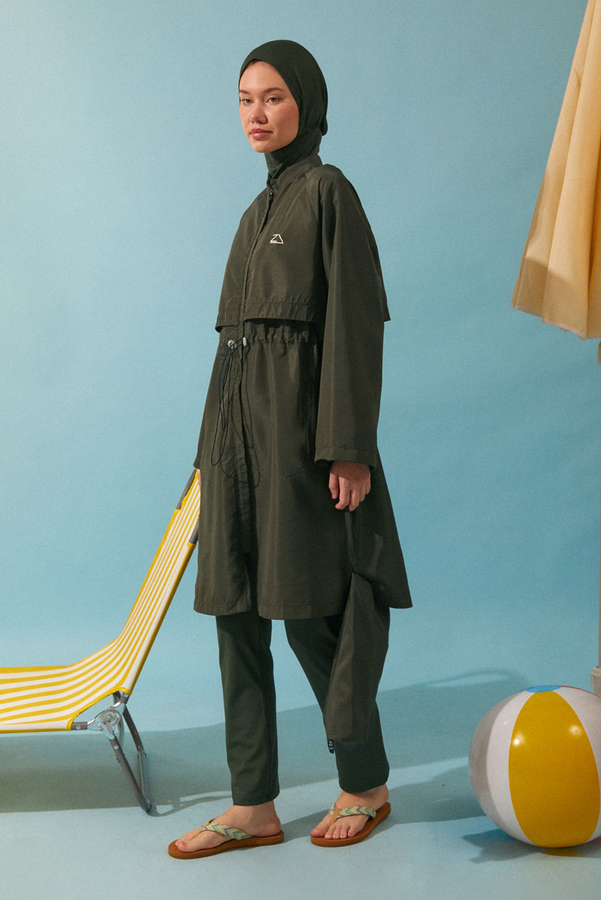 Classic Modest Swimsuit Set Khaki - 3