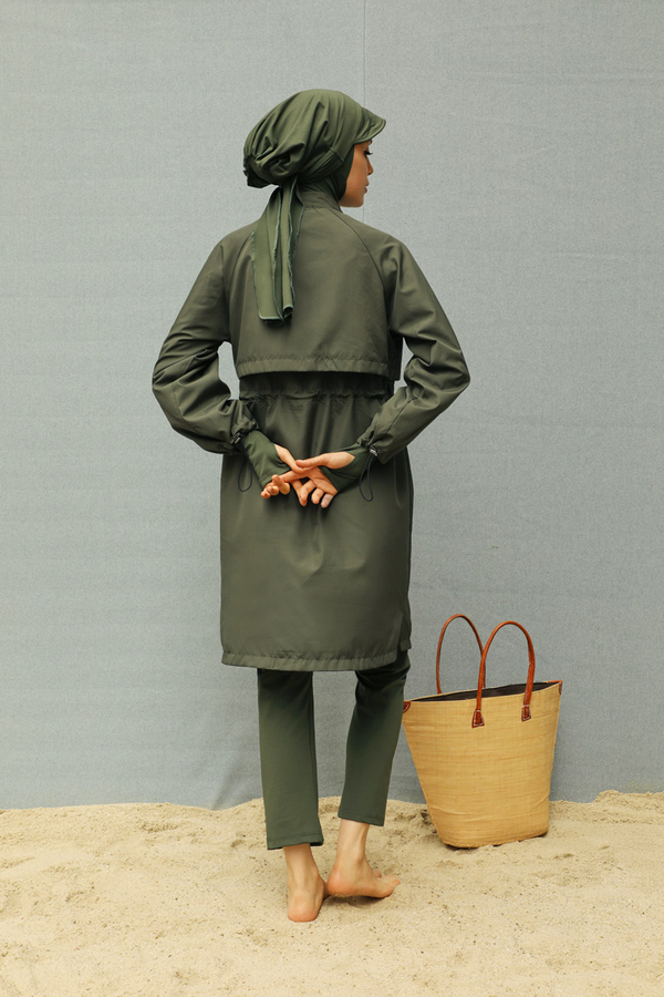 Classic Modest Swimsuit Set Khaki - 19