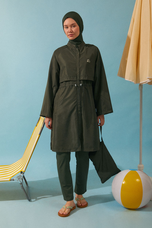 Classic Modest Swimsuit Set Khaki - 9