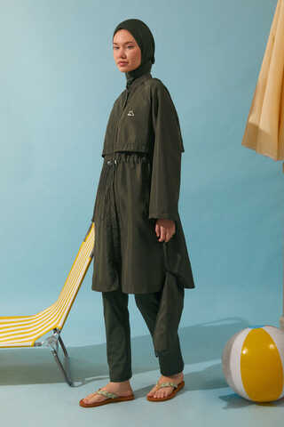 Classic Modest Swimsuit Set Khaki - 3