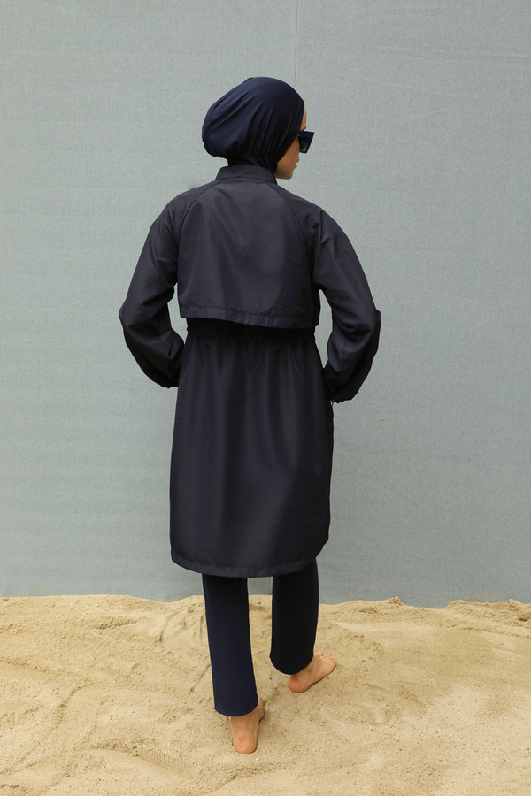 Classic Modest Swimsuit Set Navy - 19