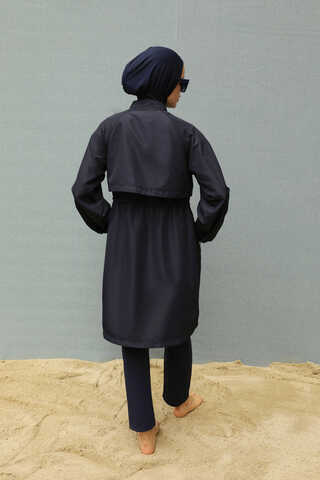 Classic Modest Swimsuit Set Navy - 19