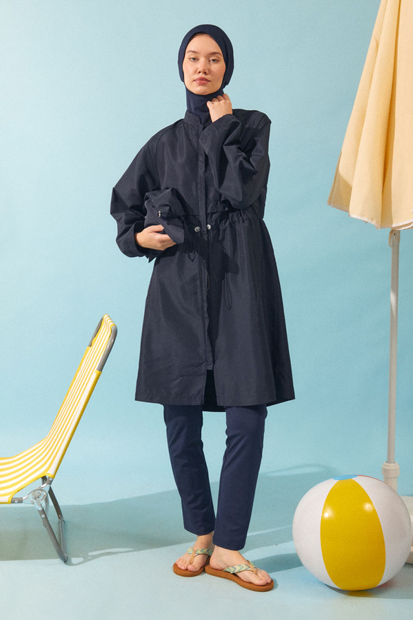 Classic Modest Swimsuit Set Navy 