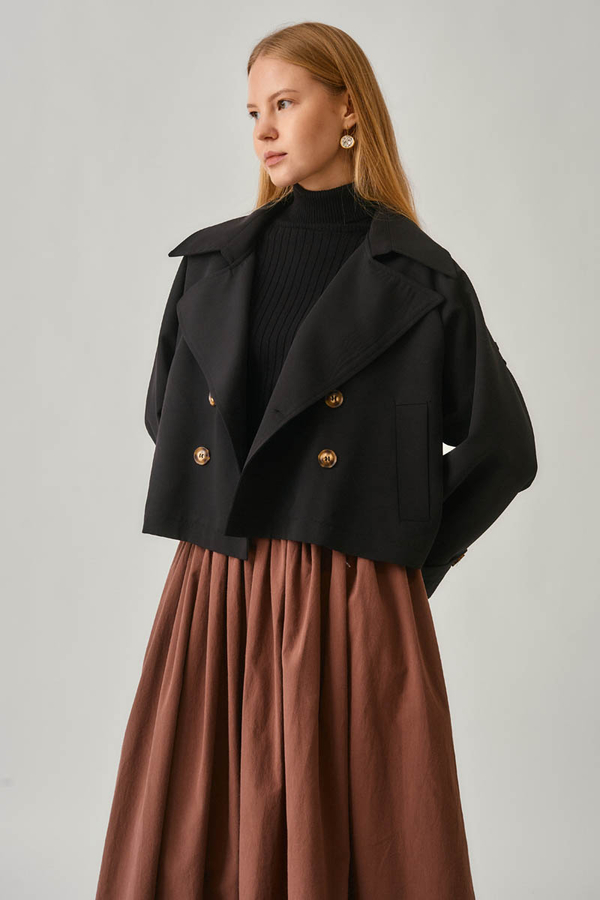 Classic Short Trench Coat Black - 3