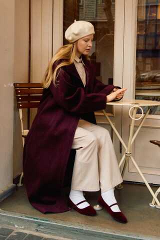 Coat with Dart Detail Burgundy - 5
