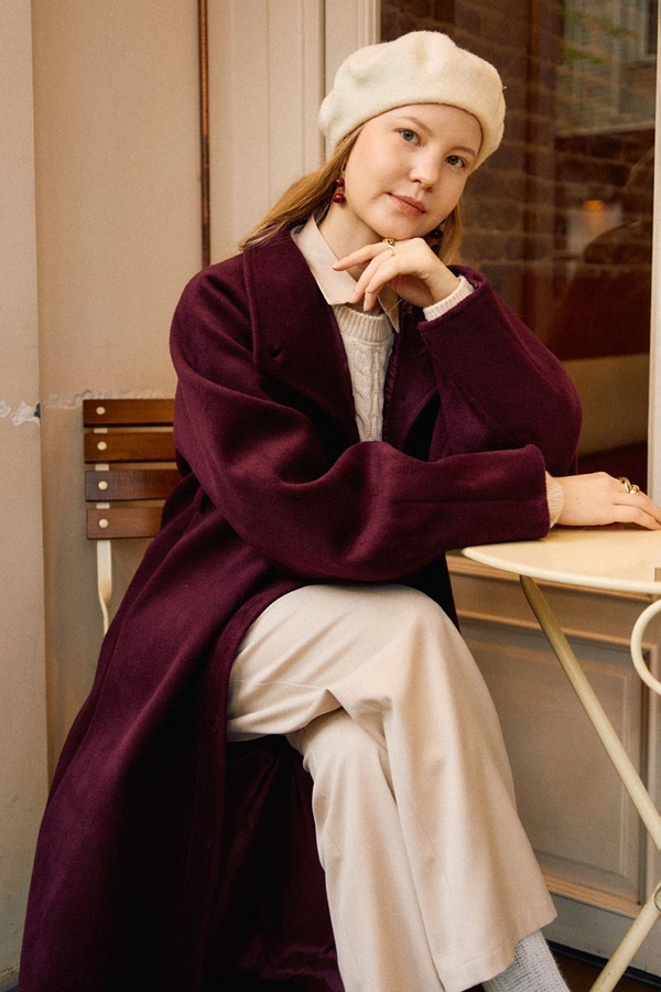 Coat with Dart Detail Burgundy - 12