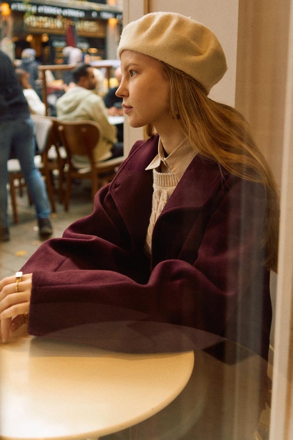 Coat with Dart Detail Burgundy - 14