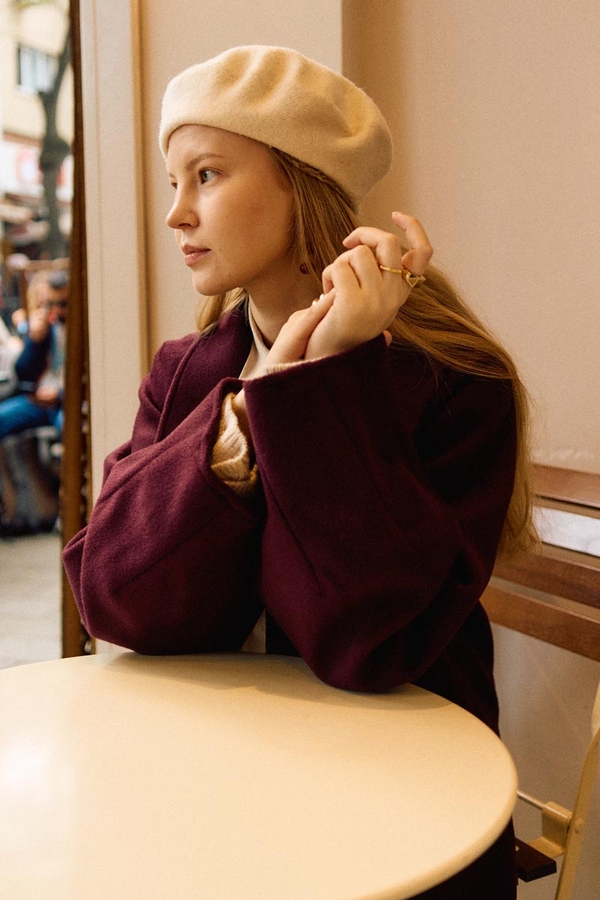 Coat with Dart Detail Burgundy - 16