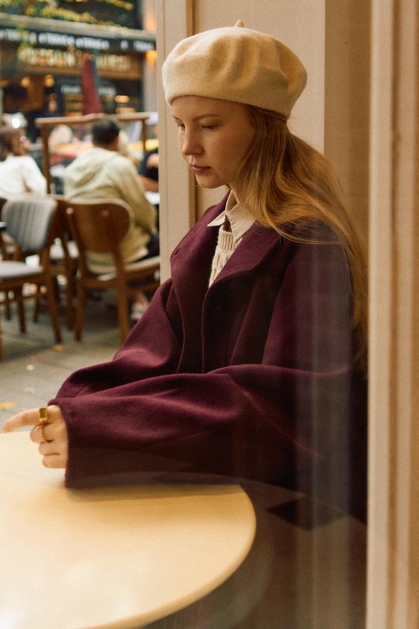 Coat with Dart Detail Burgundy - 17