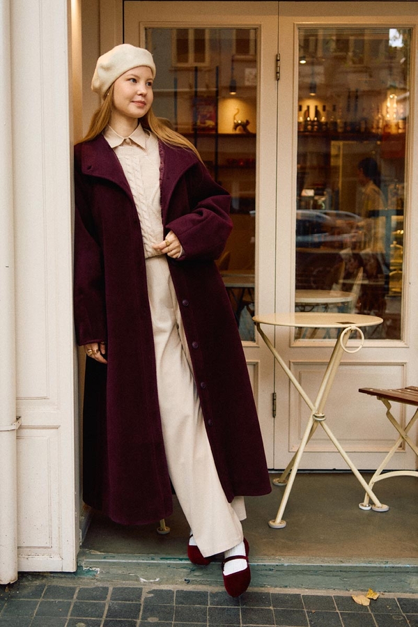 Coat with Dart Detail Burgundy - 18
