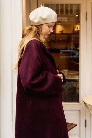 Coat with Dart Detail Burgundy - 3