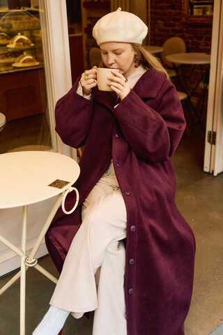 Coat with Dart Detail Burgundy - 4